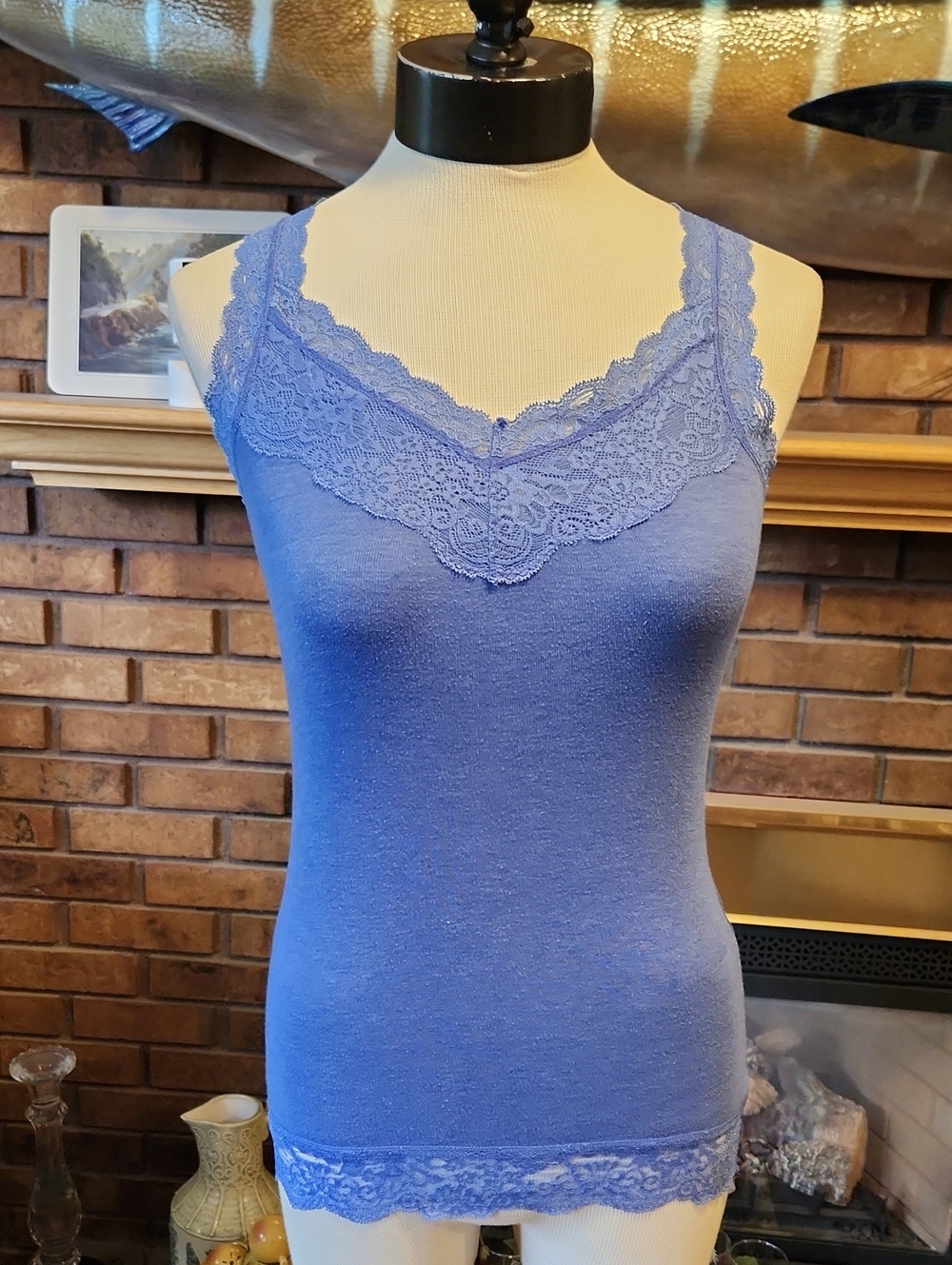Periwinkle Blue Y2k Lace Trim Racerback Tank Top Feminine Festival Summer